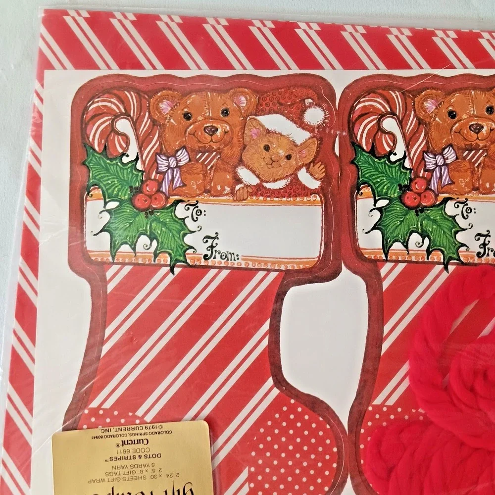 Current Holiday Gift Wrap Set Dots & Stripes 1979 Vintage Christmas 24x30 NOS